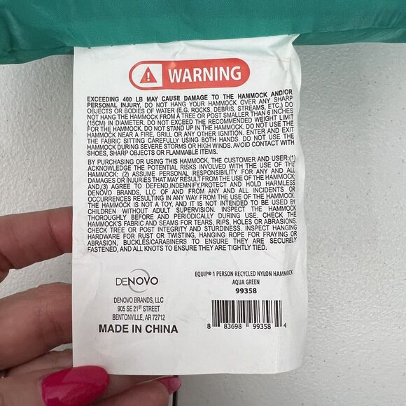 Equip One Person 100% Recycled Nylon Travel Hammock Green Breathable Fast Drying - Picture 8 of 11